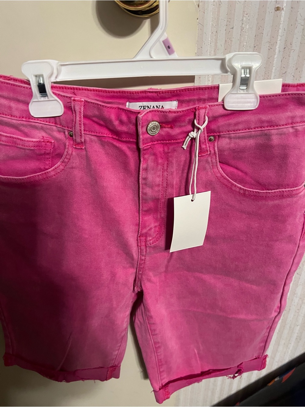 Zenana Outfitters Hot Pink Cropped Denim Shorts